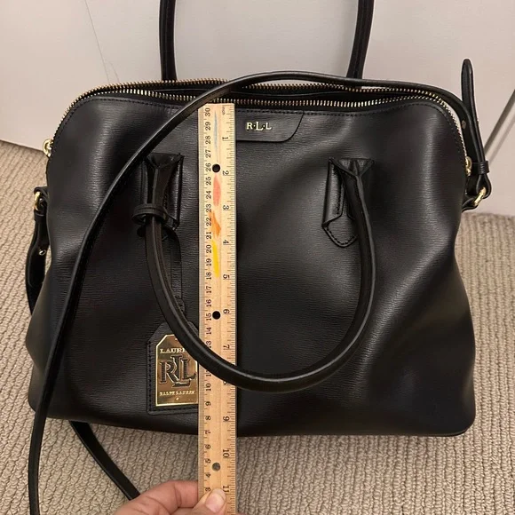 Lauren Ralph Lauren Black Leather Satchel Top Handle Crossbody Bag - Picture 14 of 16